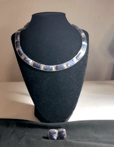 Vintage blaue Monet Halsband Glieder Halskette und Clip-on Ohrringe - Bild 1 von 10