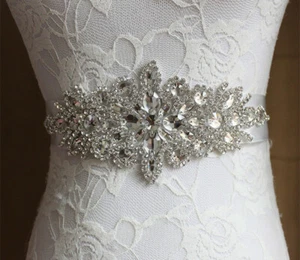 Wedding Dress Belt Bride Bridesmaid Party Prom Crystal Diamante Applique Sash - Picture 1 of 16