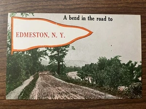 Edmeston, New York NY Greetings Postcard ~ Unposted ~ Pennant, Bend in the Road - Picture 1 of 2
