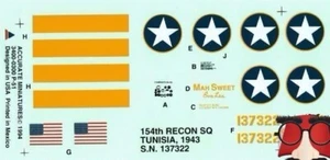 1:48 Accurate Miniatures Decals 3400 - P-51 Mustang 154RQ Tunisia 1943 x - Picture 1 of 1