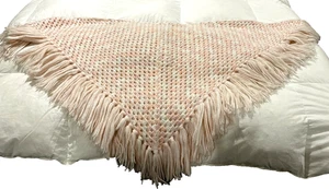 Handmade Crochet Triangle Shawl Soft Pastel Pink Fringe Wrap Vintage Boho Style - Picture 1 of 2