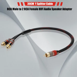  HiFi RCA Male to 2 RCA Female Audio Speaker Adapter Y Splitter Cable 30CM NEW - Picture 1 of 14