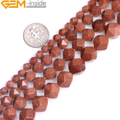 Faceted Brown Golden Sandstone Round Gems Loose Cambay Beads Jewelry Making 15" - Image 1 of 4