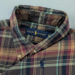 Ralph Lauren Shirt Mens Medium Brown Plaid Button Down Long Sleeve Cotton Pony - Picture 1 of 13