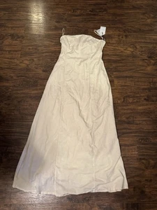 Vestido de sol Japna beige mezcla de lino lazo trasero minimalista para mujer grande - Imagen 1 de 8