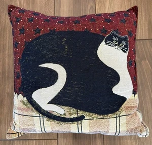 Cojín decorativo diseño sofá a cuadros tapiz gato 16x16 - Imagen 1 de 4