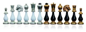 Italfama Brass-Wood Chess Pieces, Gold/Silver Plated, King 10cm, Italy - Picture 1 of 1