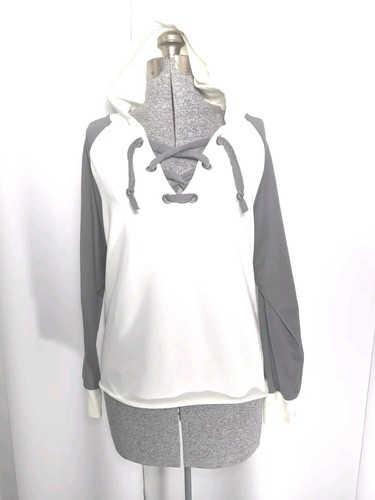 OFF WHITE Derek & Heart felpa con cappuccio grigia e crema. Pullover collo stringato. Boxy Fit taglia M