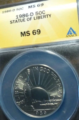 (MS69)(NICE LUSTER!)(ANACS)1986D STATUE OF LIB COMM HALF DOLLAR - BEAUTY! - Image 1 of 4