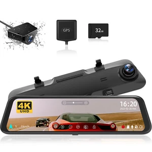 WOLFBOX 4K12'' Free SD Dual Mirror Dash Dash Cam Parking Monitoring Cameras - Picture 1 of 7