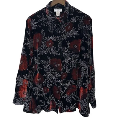 Blusa De Colección EasySpirit Metálica Roja Negra Floral Terciopelo Seda Romántica Vampiro Talla 2X Foto 1 de 4