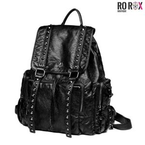 Women's Goth Punk PU Backpack - Multiple Pockets Large Unisex School Rucksack - Picture 1 of 8