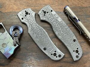 REPTILIAN engraved Titanium Knife Scales / Handles for Shaman Spyderco folding