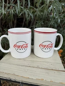 Vintage Coca Cola Cafe 1996 Coffee Cup Mug Set Of 2  Gibson Restaurantware 10oz - Picture 1 of 7