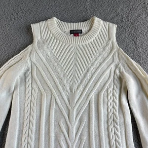 NEW Vince Camuto Sweater Womens Extra Small XS White Cold Shoulder Cable Knit - Picture 1 of 11