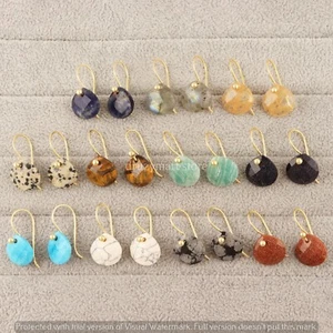 Heart Shape Gemstone Natural Sodalite Hook Gold Plated Handmade Drop Earrings - Picture 1 of 34