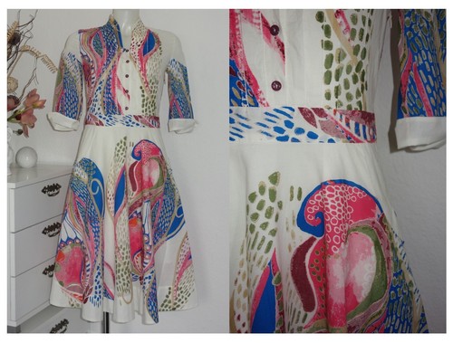 OFF WHITE Abito IVKO dress ornamento stampa rosa blu crema cotone off white 61624