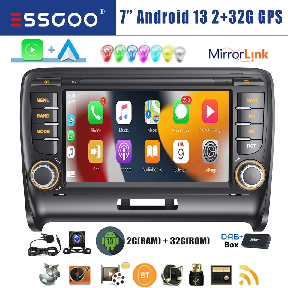 DAB+ Autoradio Android 14  Für Audi TT MK2 8J 2006-2014 Carplay GPS NAVI RDS KAM - Bild 1 von 4