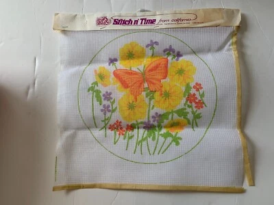 Vintage Stitch n' Time California Floral Butterfly Needlepoint Embroidery Canvas - Image 1 of 4