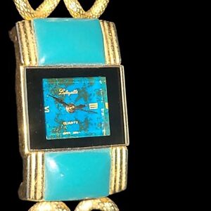 Vintage A.E.I. Art Deco Gold Tone & Turquoise Ladie's wrist watch *Needs Battery