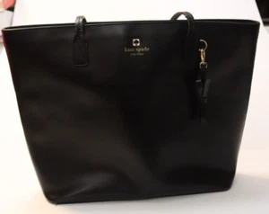 Kate Spade Black Tote Large Bow Smooth Leather Flaws - Picture 1 of 16