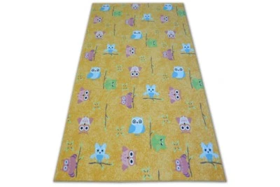 Teppich für Kinder OWLS Breite 100-400 cm Tiere Eule Eulen Vögel, gelb, rosa  - Bild 1 von 4