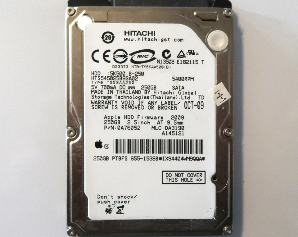 Hitachi HTS545025B9SA02 PN:0A76052 DCM:DA3190 Thailand 250gb 2.5" Sata 0CT-09 - Image 1 of 1