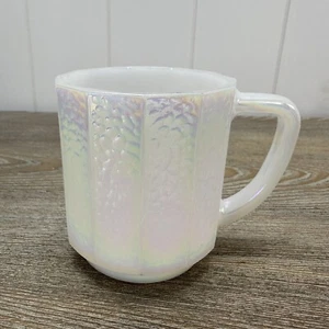 Federal Glass White Moonglow Iridescent Opalescent Coffee Mug Textured Vintage - Picture 1 of 5