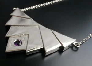 Außergewöhnliche 925 Sterling Silber Halskette Amethyst Edelstein Echtschmuck - Picture 1 of 1