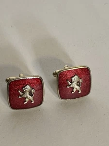Red Rampant Lion Cufflinks Coat of Arms Vintage Enamel Rare 3D Effect .75” - Picture 1 of 3