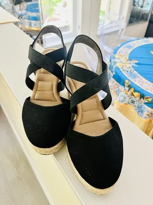 JOIE Black Closed toe Crisscross Straps Espadrille Jute Wrapped Wedge Sandals, 8 - Image 1 of 4