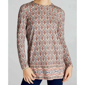 J Jill Womens Luxe Supima Forward Seam Tunic Top Ikat Print Boho Shirt Size XL - Picture 1 of 8