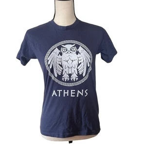 Athens Owl Graphic T Shirt Blue Crew Neck Short Sleeve Top Small - Picture 1 of 3