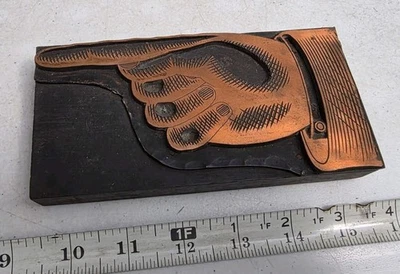 Vintage Letterpress Printing Block Finger Pointing Hand Large - Image 1 of 4