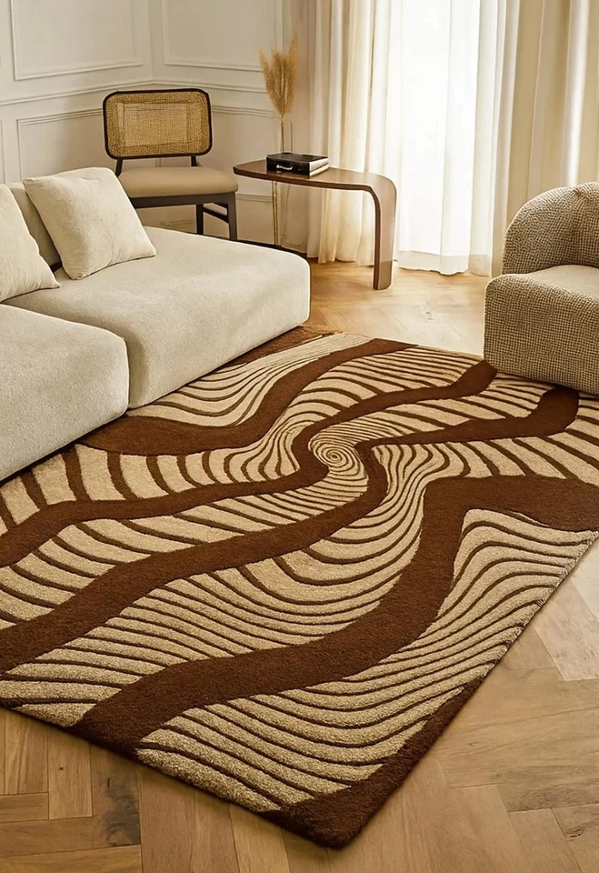 Hand Tufted 100% New Zealand Wool Area Rug: Brown, Beige Abstract Rug - Image 1 of 4