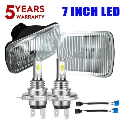 PARA Ford F150 Bronco 1978-1986 Par 7x6" Cuadrado LED Carcasa Faro Kit Bombilla H4 Foto 1 de 4