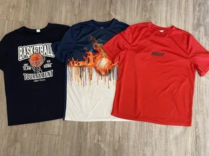 Boys Athletic Sports T Shirt Lot Of 3, XL 13-14 14-16, Red Baseball Basketball - Picture 1 of 5