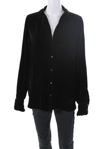 Velvet Womens Textured Velvet Long Sleeve Lined Button Up Top Black Size L - Picture 1 of 7