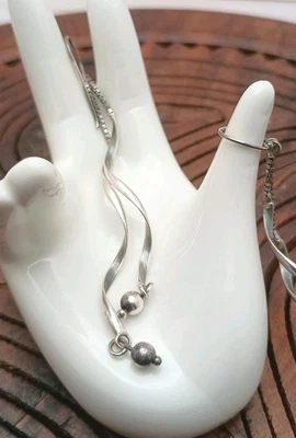 Sterling Silver Long Spiral Dangle Earrings. 3" Long - Image 1 of 4