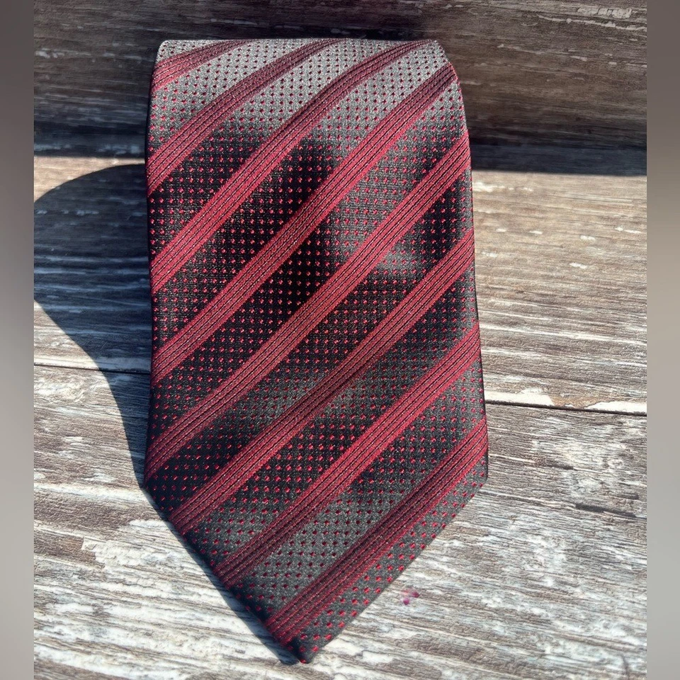 Corbata Steven Land Vintage Formal Hombre Corbata Negro Rojo Rayas Micro Punto Patrón Foto 1 de 4