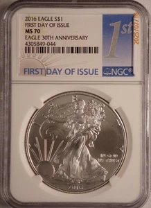 2016 SILVER AMERICAN EAGLE $1 US NGC MS70 FIRST DAY OF ISSUE FDOI - Picture 1 of 2