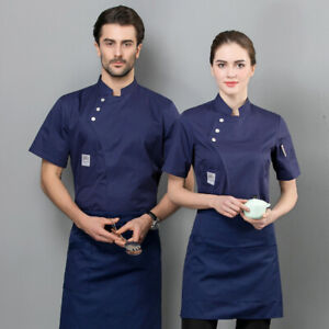 Unisex Kitchen Chef Coat Short Restaurant Uniform Shirt Service Breathable