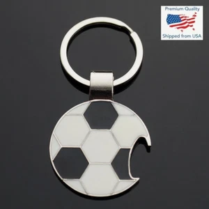 Soccer Ball Shaped Bottle Opener Black & White Keychain Key Ring Car Fob Holder - Picture 1 of 5