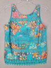 turquoise floral tank top size 12 U.S. large crochet trim sleeveless