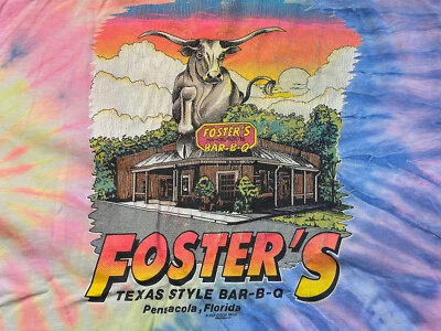 Винтажная футболка Fosters Texas Stle BBQ Tie Dye одинарный шов сделано в США Флорида - Изображение 1 из 4
