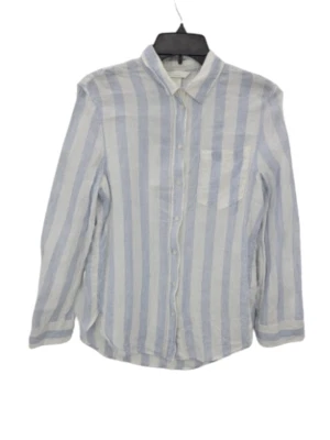 H&M Shirt Womens XS Blue White Stripe Linen Long Sleeve Button Up Beachy - Image 1 of 4