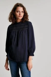 Womens Joules Kirstie Top Blouse Size 14 Navy Metallic Thread Shirred NEW OZ23 - Picture 1 of 5