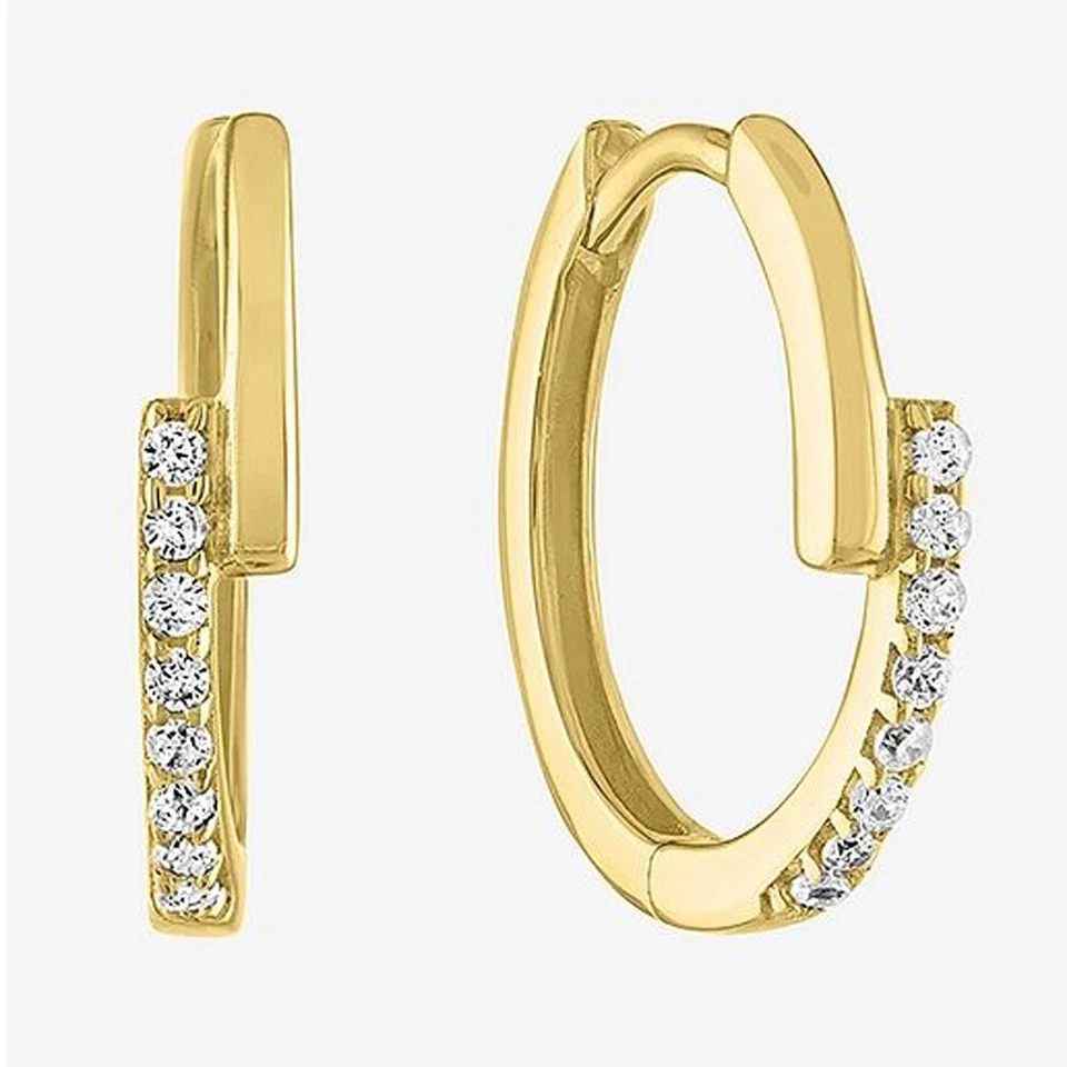 0.10CT Natural Diamond Hoop Huggies Earrings in 14K Yellow Gold Plated Silver - Image 1 of 1