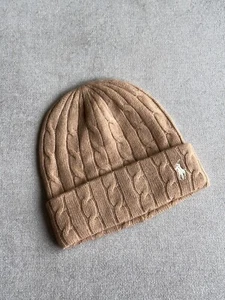 POLO RALPH LAUREN Wool Cashmere Cable Knit Beanie Hat 53cm camel one size - Picture 1 of 5