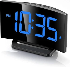 Digital Alarm Clock for Bedrooms with Modern Curved Design, Conspicuous Blue LED - Picture 1 of 1